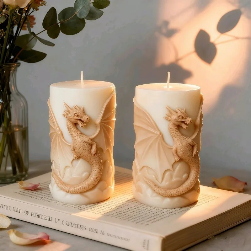 

2pcs Dragon Relief Cylinder Candle Mold for Scented Candles and Aroma Stone, DIY Fantasy Home Decor
