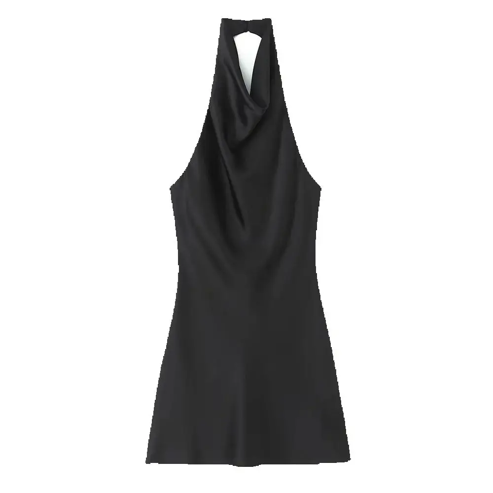 فستان نسائي قصير جديد على الطراز الأوروبي والأمريكي بلون حريري معلق برقبة معلقة #1