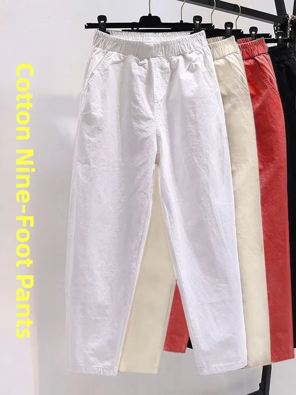 

High Waist Loose Straight Leg Cotton-Like Nine-Five Pants for Women Casual Summer Large Size Comfortable Slimming Harem Pants