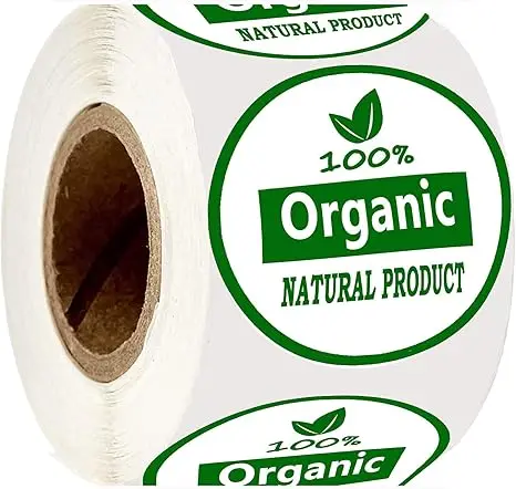 1.25INCH 100Percent Organic Natural Product Adhesive Stickers Labels for Food Package, Box, Bags, Wrap, Envelope Sealing