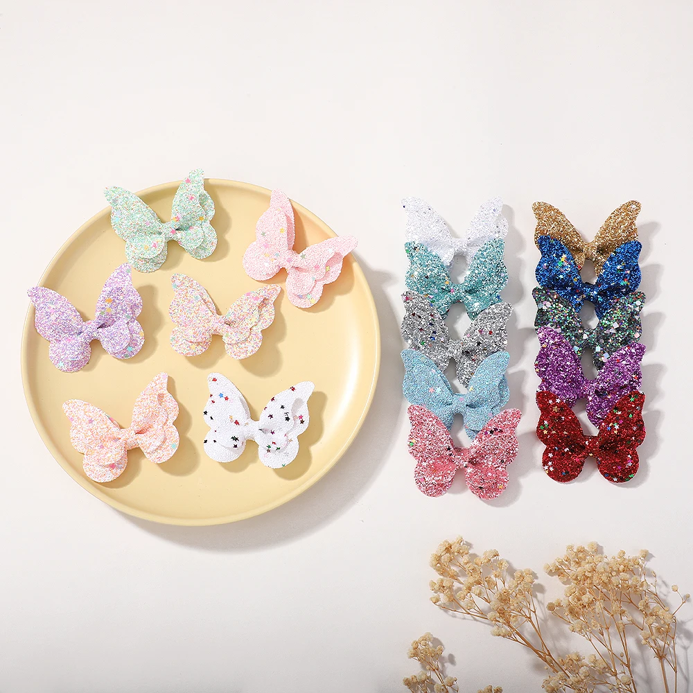 20 Teile/satz Glänzende Glitter Schmetterling Haar Clips Nette 2,7'' Haarnadeln Kopfbedeckungen für Frauen Mädchen Kinder Kleinkind Haar Zubehör