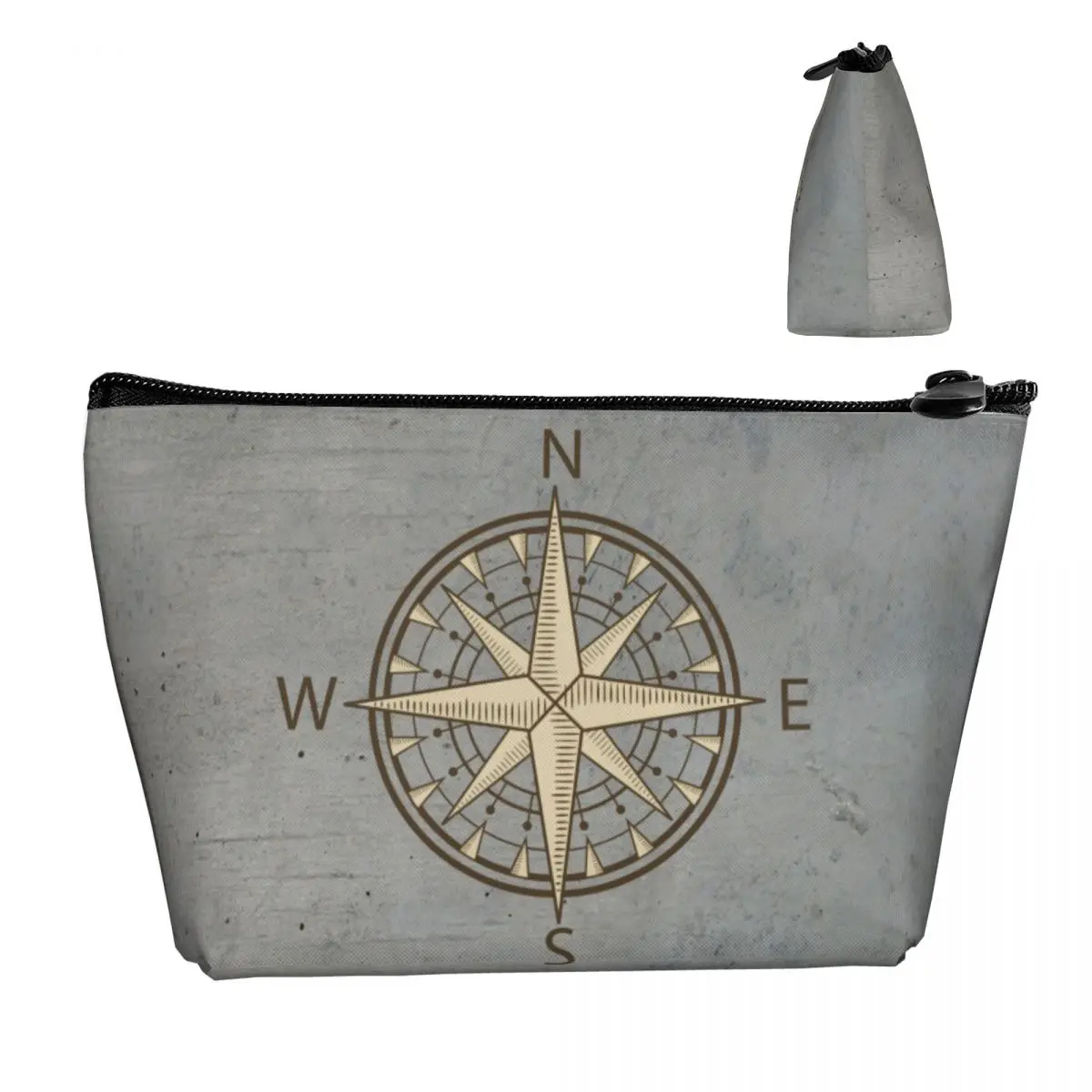 Custom Gray Compass Travel Cosmetic Bag Nautical Sailing Sailor Toiletry Makeup Organizer Ladies Beauty Storage Dopp Kit