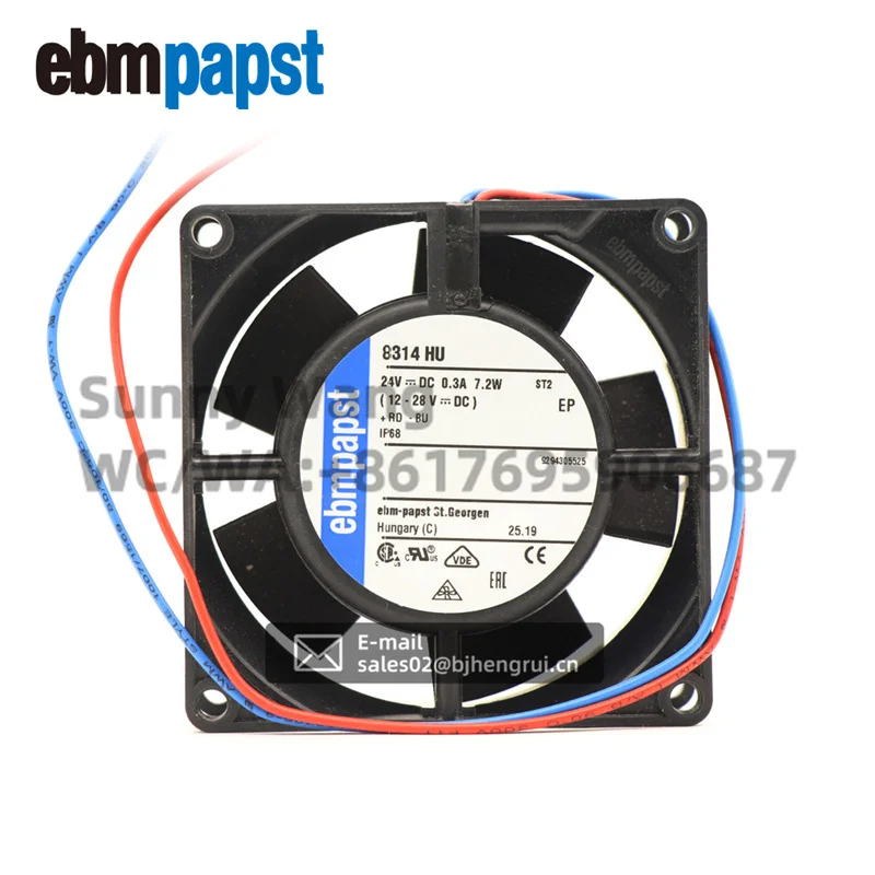 

Вентилятор охлаждения ebmpapst 8314HU 8032 24V DC 6.2W 8см 80x80x32мм 47.1 CFM 0.3A 5000 об/мин, водонепроницаемый, с регулируемым контроллером скорости, для инверторов