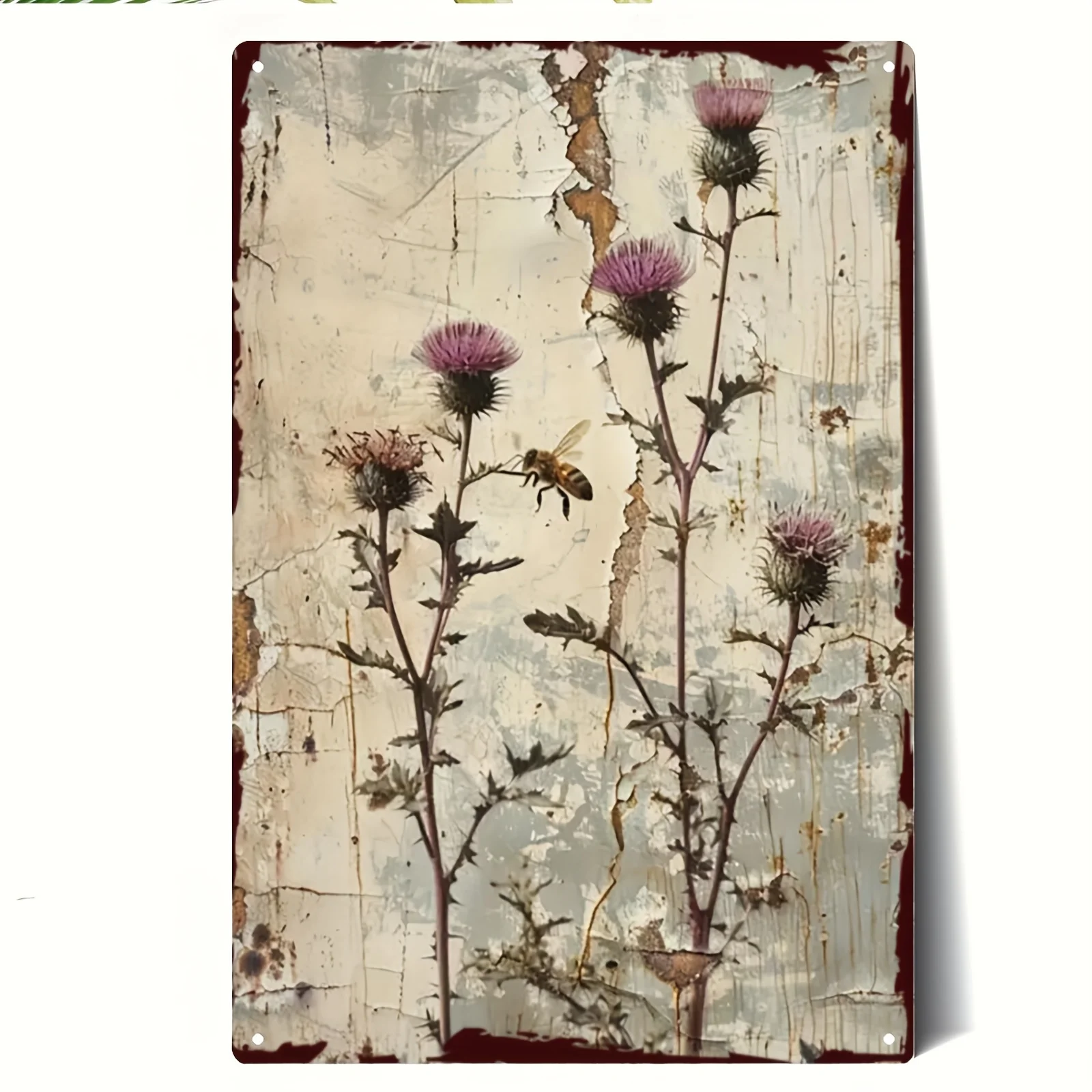 2D Flat Retro Metal Sign | Hummingbird Flying Thorns Background Tin Hanging Ornament | 20*30 Cm/8*12 Inches | Suitable for Livin
