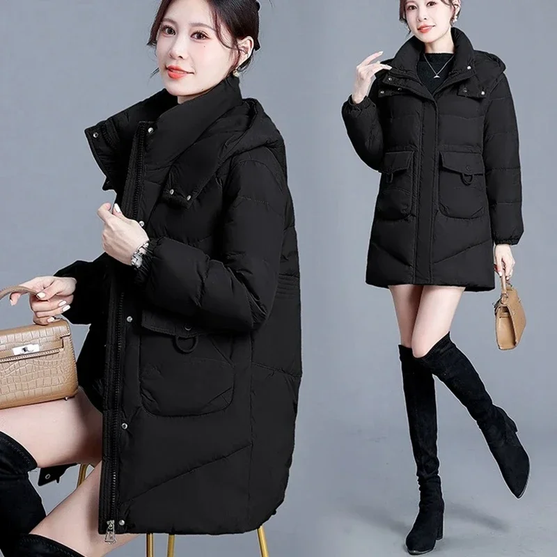 2024 New Winter Down Cotton Jackets Women\'s Clothing Parkas Hooded Warm Outerwear Coats Female Overcoats Snow Wear Winter Jacket