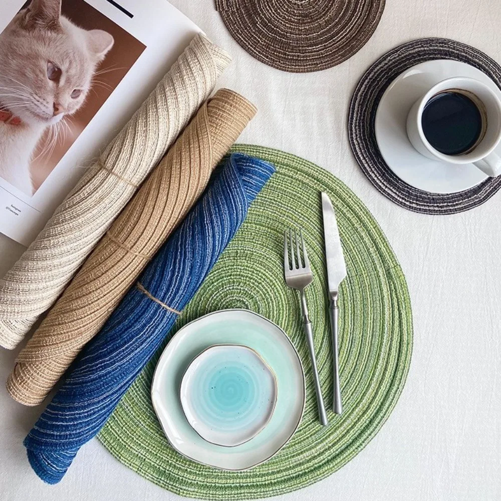 4pcs Braided Round Placemats Coasters Washable 11/30cm Woven Place Mats Non-Slip Heat Resistant Table Place Mat for Dining Table