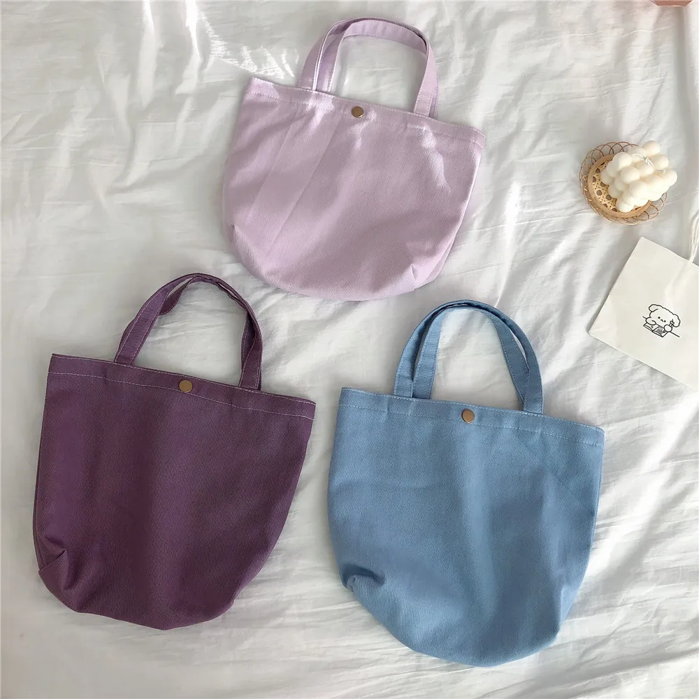 Simple Canvas Bag Women Shoulder Bag Morandi Color Small Square Cloth Bag Picnic Pouch Small Tote Shopping Bag Student Lunch Box