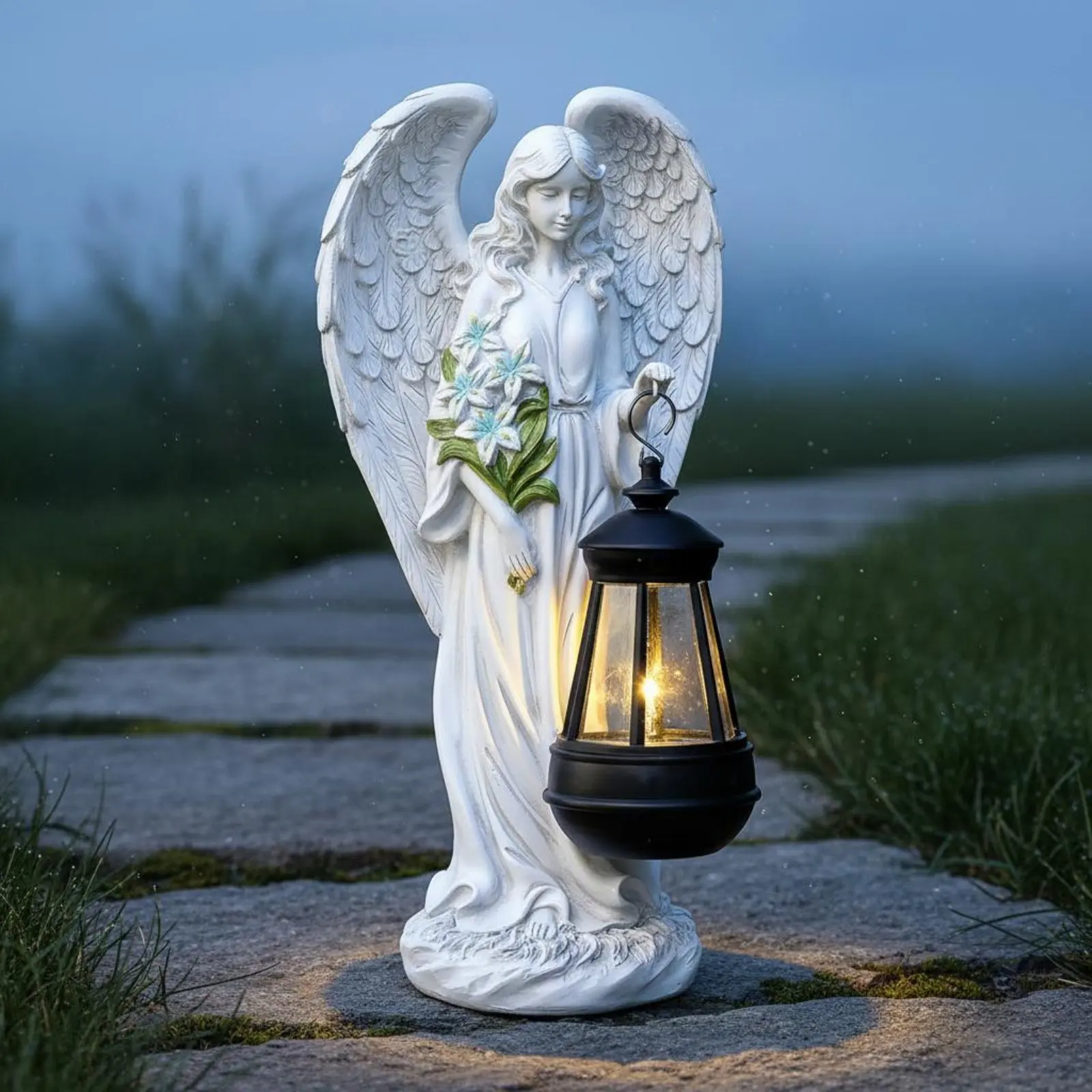 Resin Angel Lamp Statue Decorative Lighting Solar Angel Light Outdoor Decor Hand-Painted Gift Ready Box for Yard