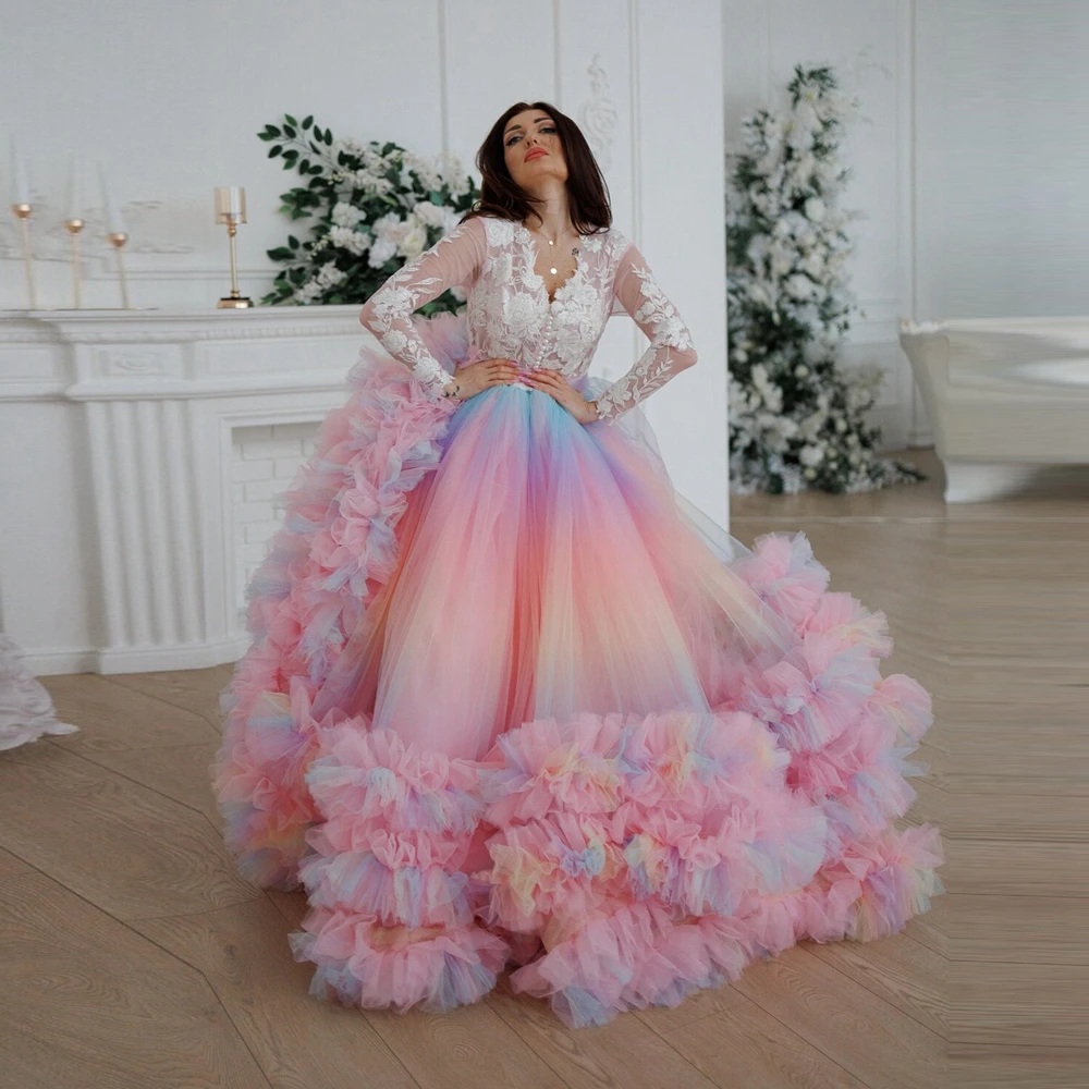 

Extra Puffy Mesh Women Party Skirts Lush Ruffles Tiered Tulle Puffy Prom Skirt Luxury Rainbow Tulle Female Celebrity Skirt