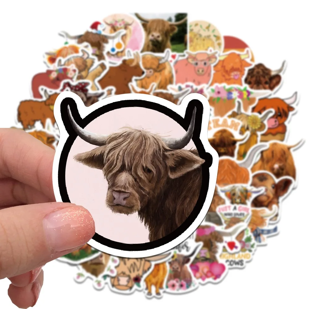 50PCS Highland Cow Personalized Unique Graffiti Sticker Highland Cow Suitcase Water Cup Scooter Waterproof Sticker