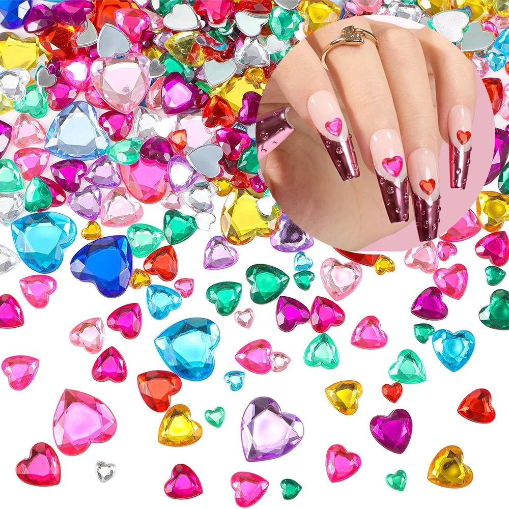 510 Pieces Nail Art Acrylic Flat Heart Acrylic Drill For Valentine's Day Wedding Decoration DIY Craft Jewelry Making
