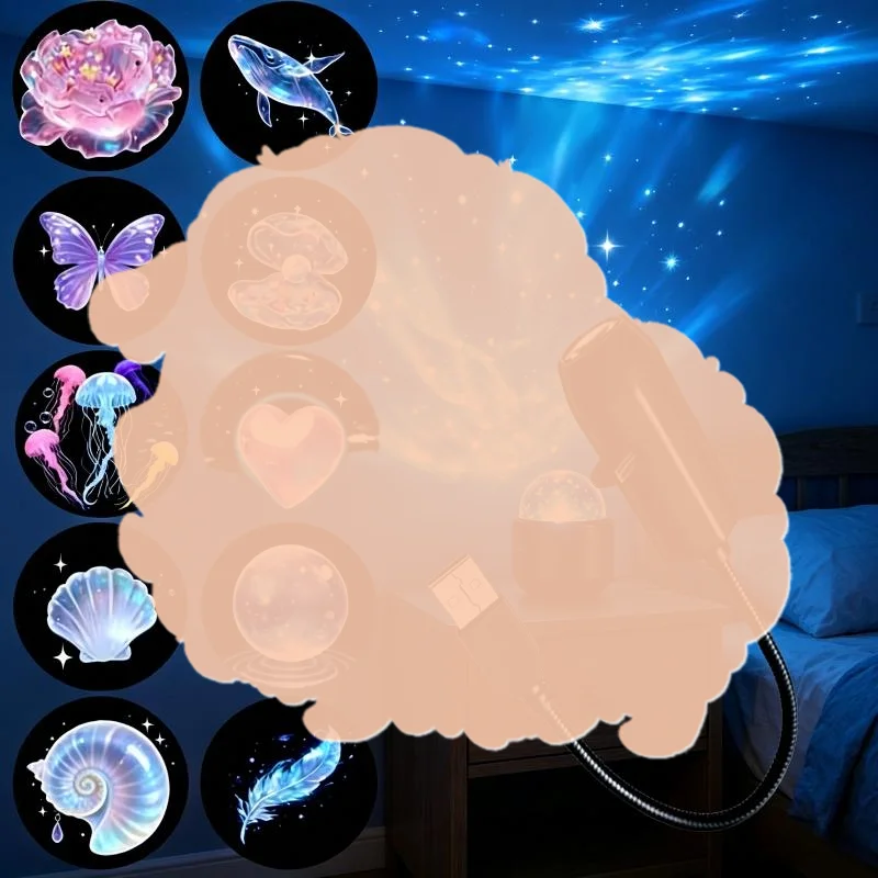 USB Magic Ocean Series Projector Lamp Adjustable Jellyfish Butterfly Pattern Atmosphere Light Car Bedroom Decor Projection Light