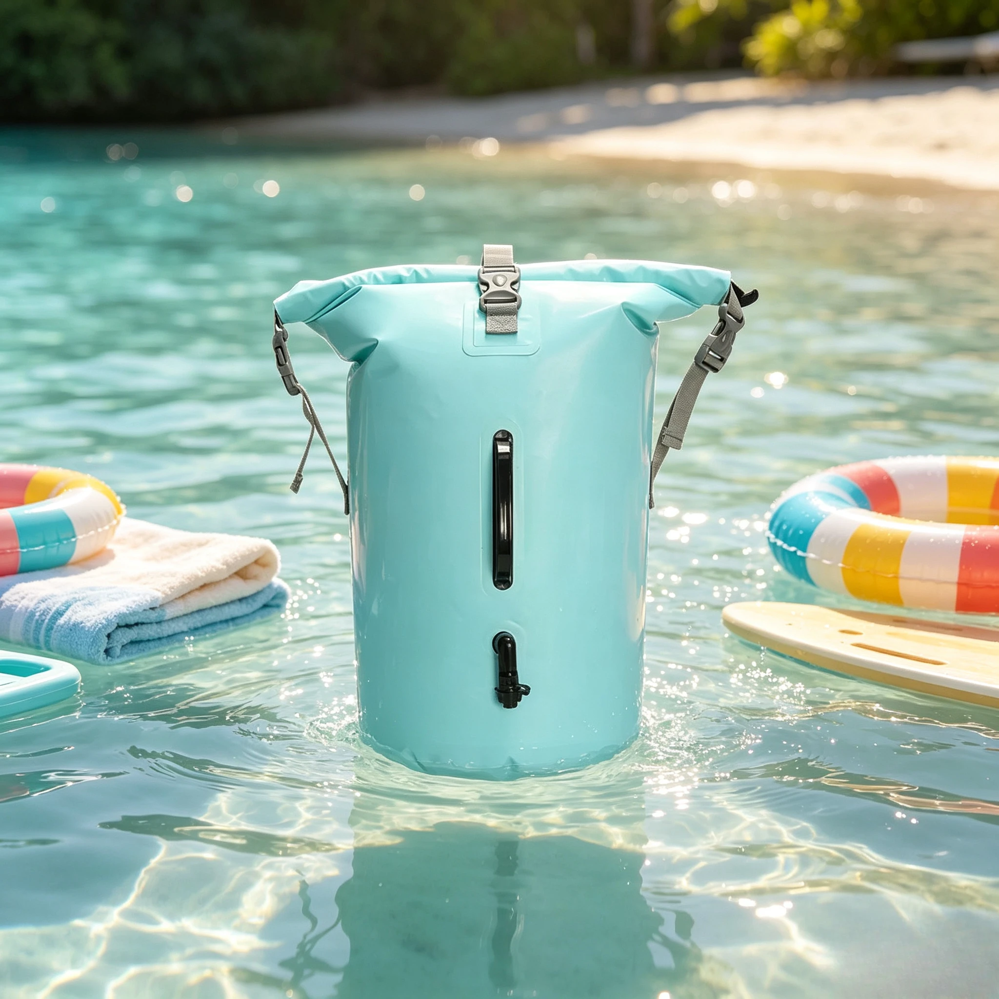 Floating Waterproof Dry Bag, Submersible Float Storage Sack, Foldable Swimming Backpack Tote with Air Valve for Beach & River