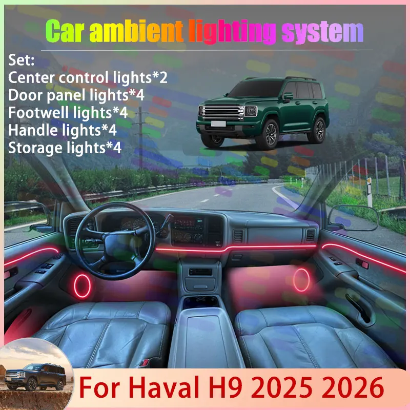 

For Haval H9 2025 2026 MK2 2/18 in 1 Car Atmosphere Light Lamp RGB Shade Ensemble Streamer Atmosphere Set Auto Parts Accessories