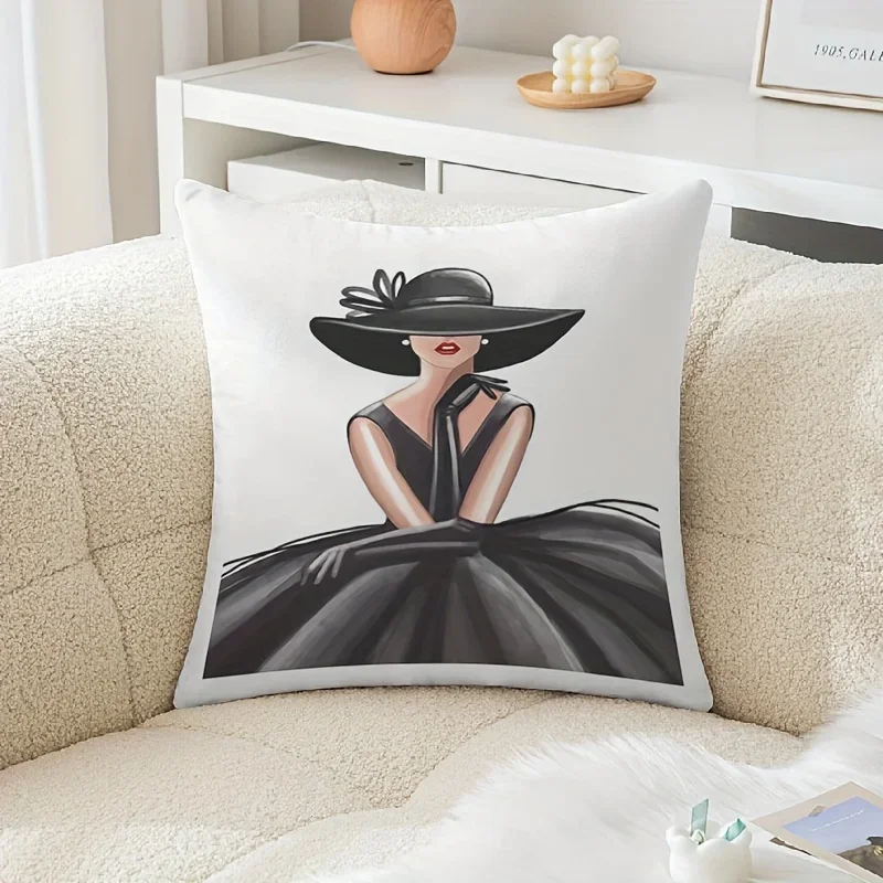 Custom 1pc French Style Double-Sided Retro Noble Lady Portrait Pillowcase - 100% Polyester Woven - Decorative Square Cushion