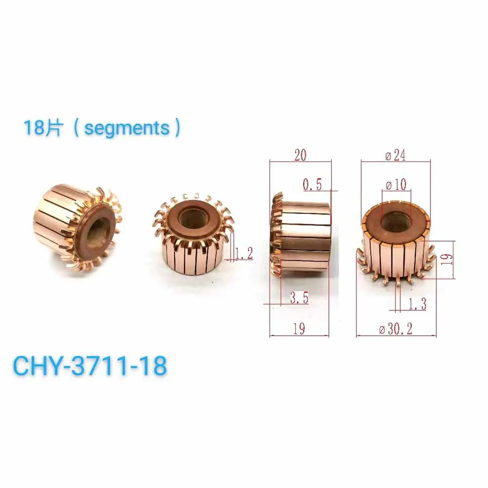 5 Pieces 24*10*19*18P Chy-3711-18 Suitable for Equipment Dc Motor Commutator, Copper Head, Universal for the Same Size