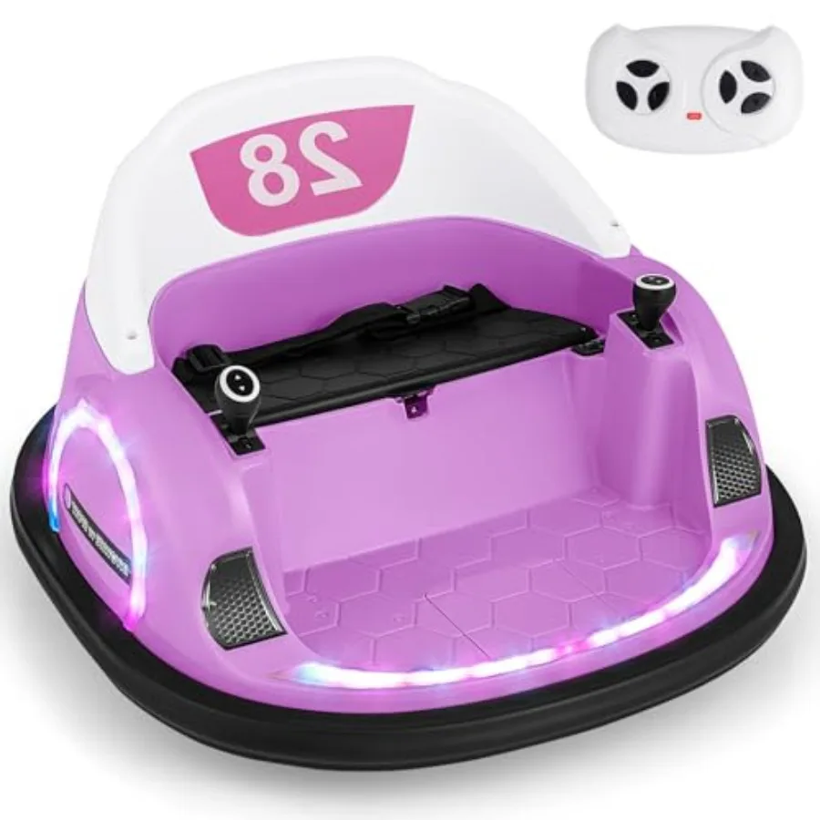 

Розовый электрический бампер-кар 12В для малышей от 18 месяцев с родительским пультом, 3 скорости, вращение на 360°, музыка, LED-подсветка, двойные джойстики, батарея