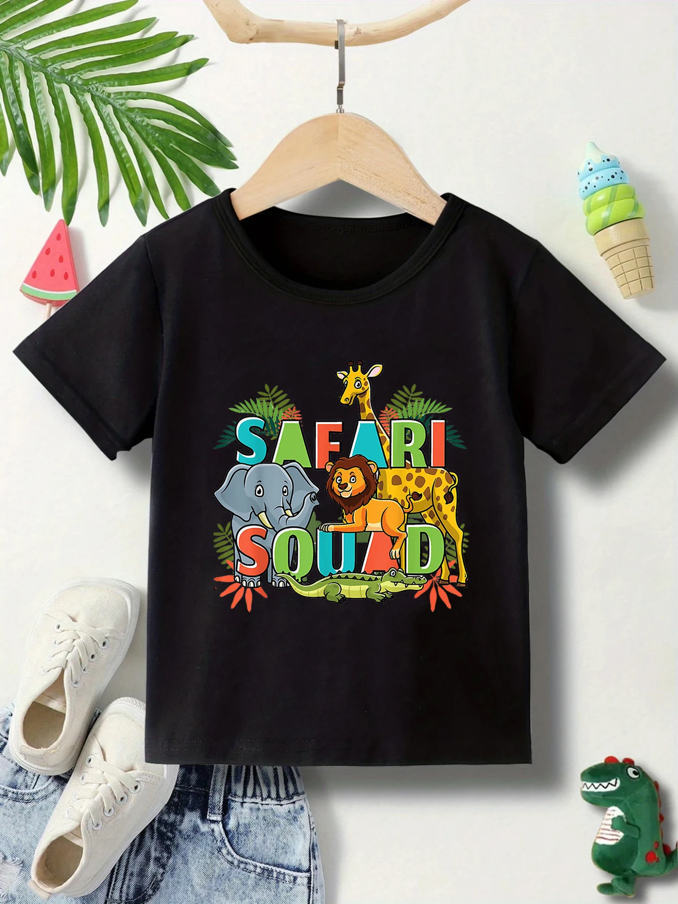 Safari Squad Zoo Animals Printed Kids T-Shirt Girls Boys Funny Summer Vacation Kawaii Kids Clothes Let'S Go To The Zoo Together