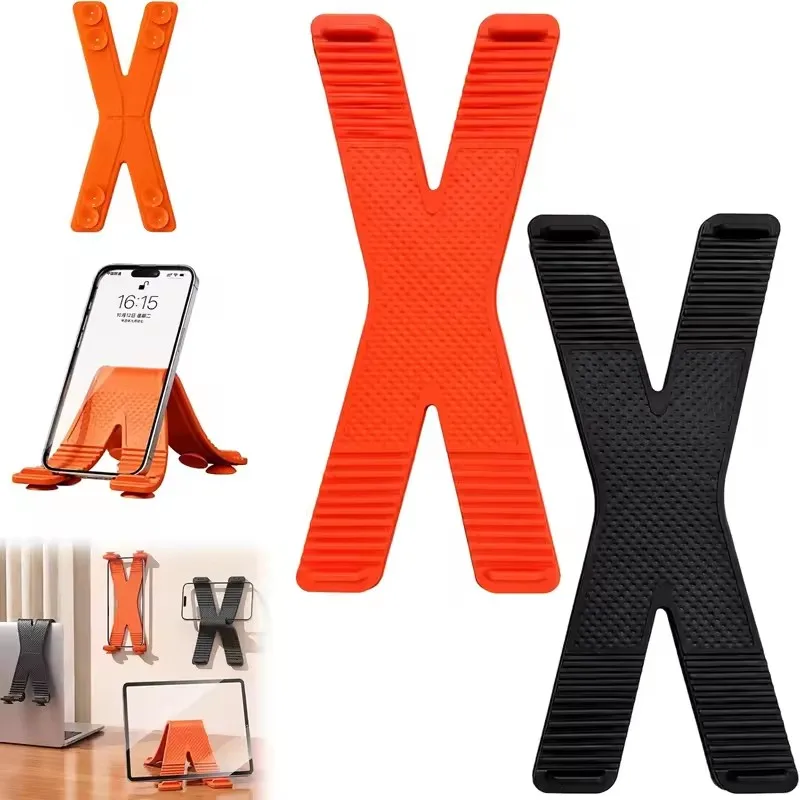 Support de téléphone portable en silicone en forme de X, réglable sur plusieurs angles, antidérapant, pour tableau de bord de voiture, support de bureau portable.
