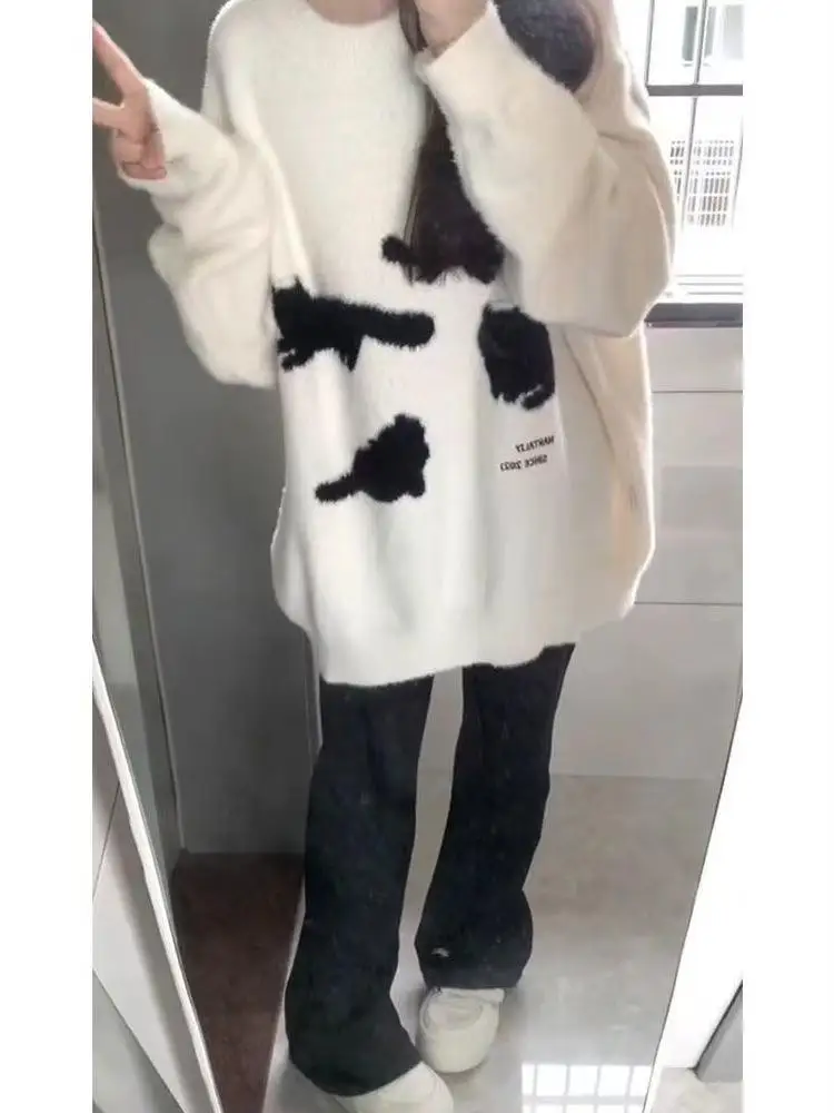 

Мягкий уютный верхний свитер Sweet School Sle Fufu с рисунком, женский студенческий осенне-зимний ленивый вязаный топ, модный комплект