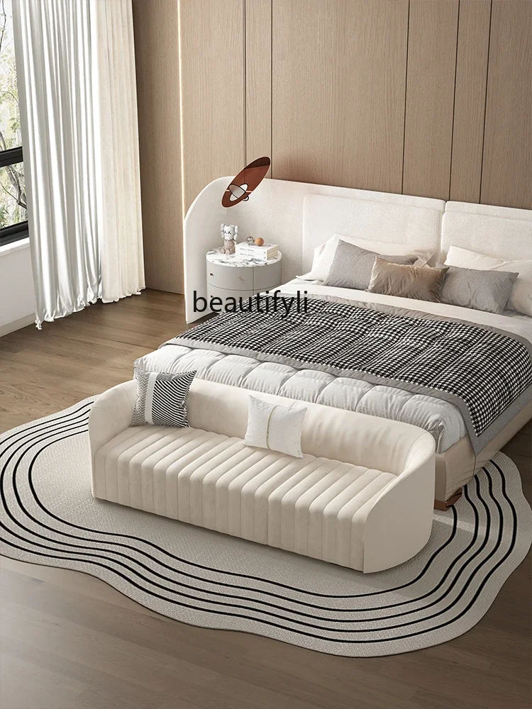 Bedroom Small Sofa Designer Bed End Stool Light Luxury High-Grade Material Color Matching Flannel Belt Backrest Bench