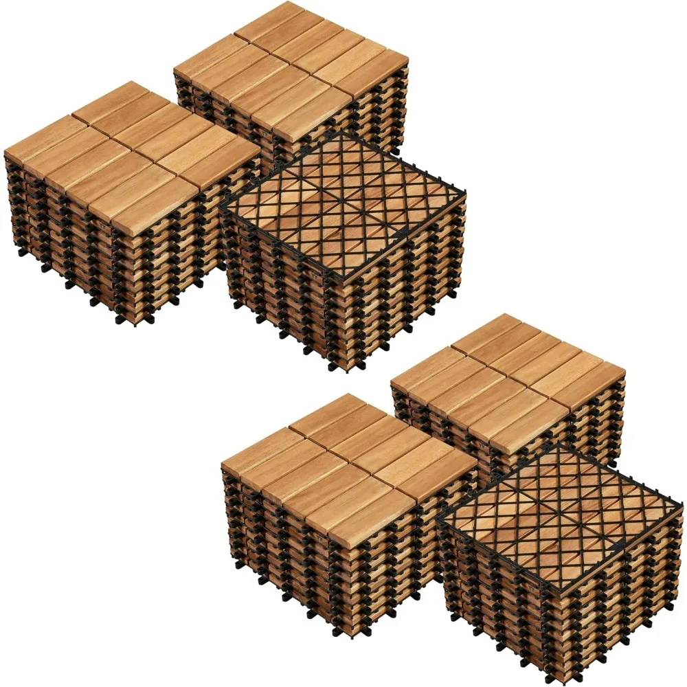 54pcs Acacia Wood, Interlocking Deck Tiles with Non-Slip Surface, Snap Waterproof Flooring Tiles Cracking Resistant Patio Decor