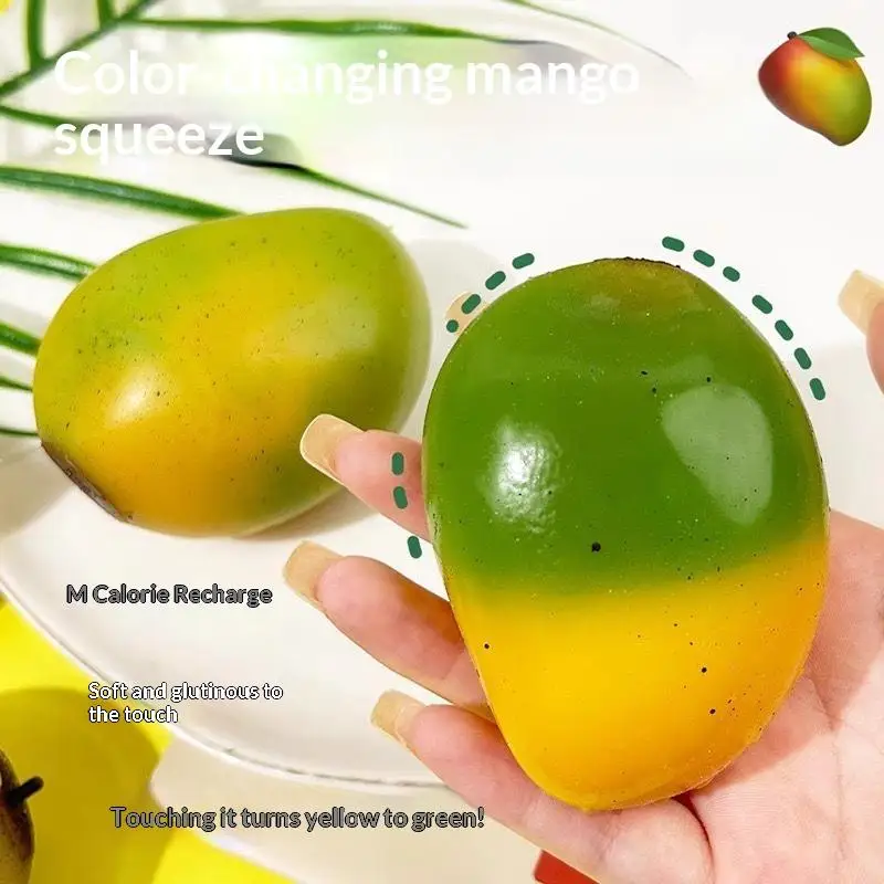 1Pcs Color-changing Mango Squeeze Ball Mango Stress Ball ASMR Sensory ADHD Anti Stress Relief Fidget Toys For Kids & Adults