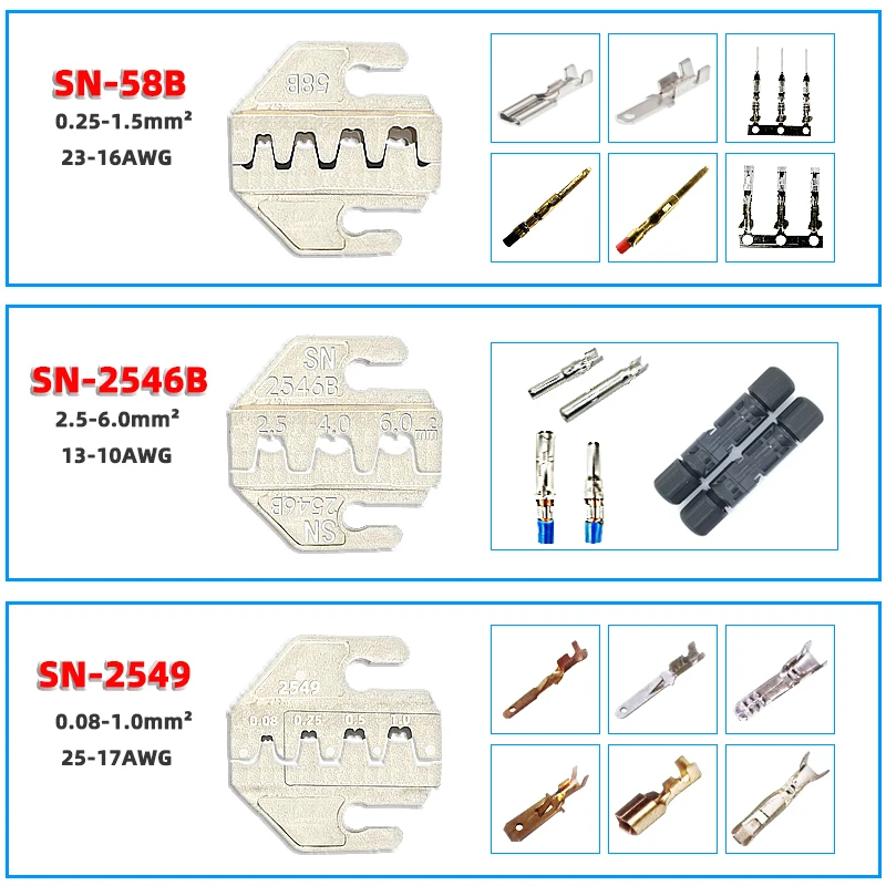 Crimping tool pliers SN-58B/02C/2546B/ 2549/06/06WF /03H, used for crimping insulation terminals. The width of the pliers is 4mm