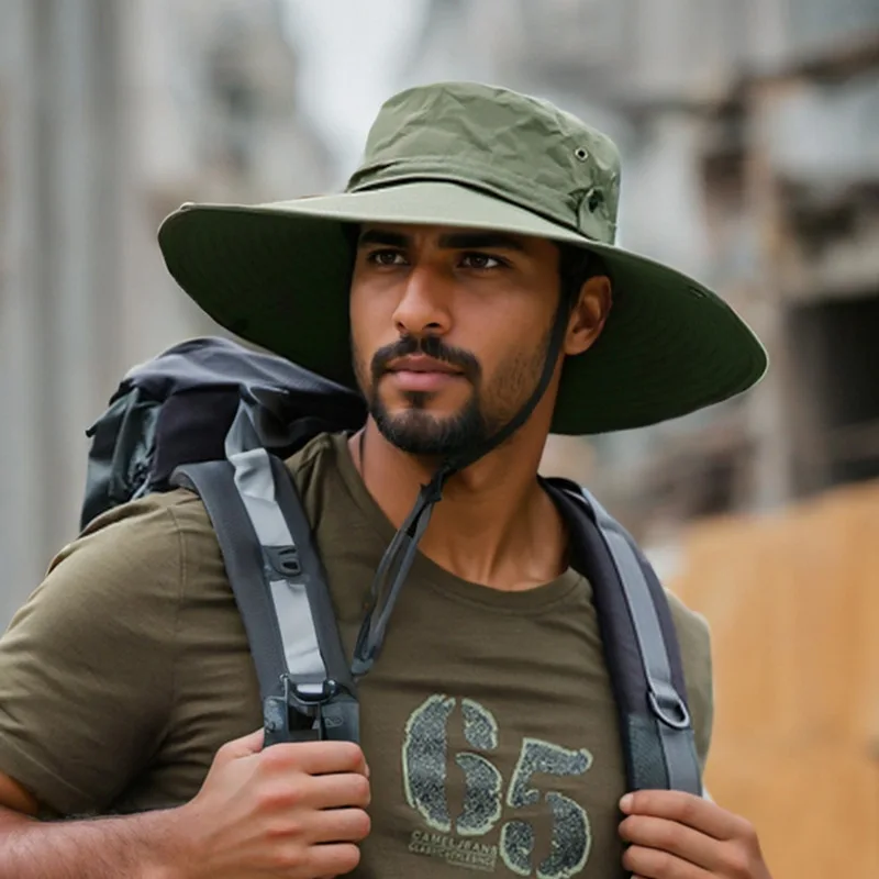 

2025 New Fashion Summer Bucket Hat Cowboy Men Outdoor Fishing Hiking Beach Hats Mesh Breathable Anti UV Sun Cap Large Wide Brim