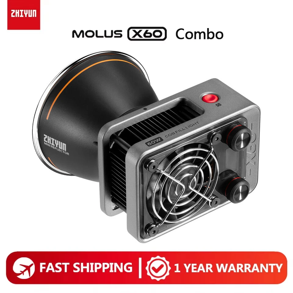 ZHIYUN MOLUS X60 Combo 60W Bi-color 2700K-6500K LED Video Light for Outdoor Studio Live Streaming Photography Fill Light CRI 96