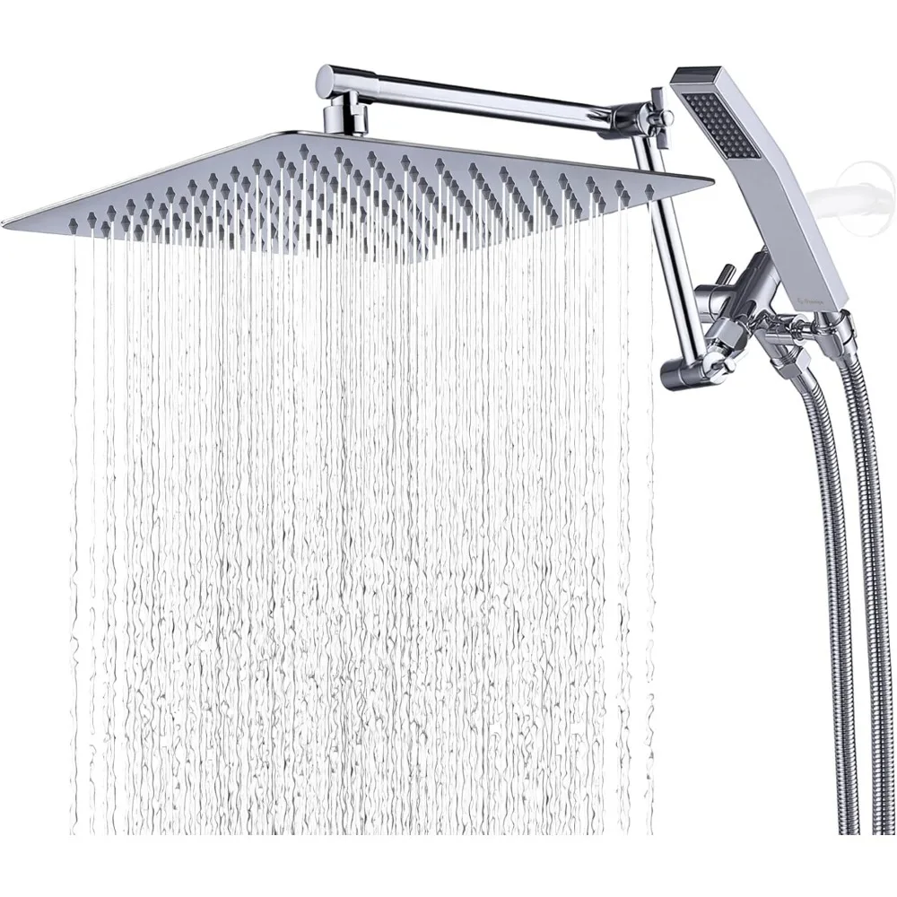 

All Metal 12 Inches Rainfall Shower Head with Handheld Spray Combo, 3 Settings Diverter, Adjustable Extension Arm