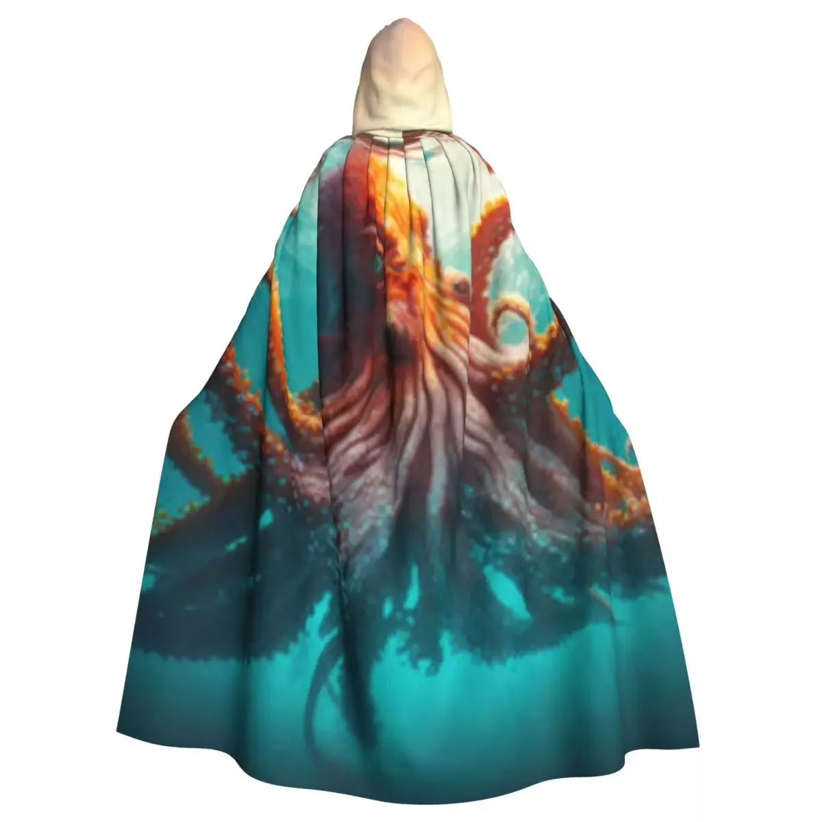 Large Octopus Sea Waves Hooded  Polyester Unisex Witch Cape Costume Accessory