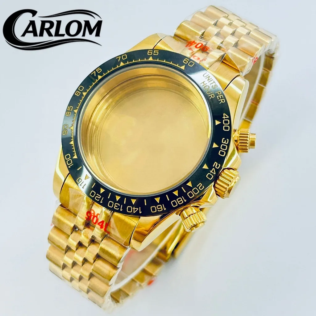 

39mm VK63 VK64 Set Watch Case Solid Stainless Steel Sapphire Glass for VK63 VK64 Quartz Movement Silver Black Gold Jubilee
