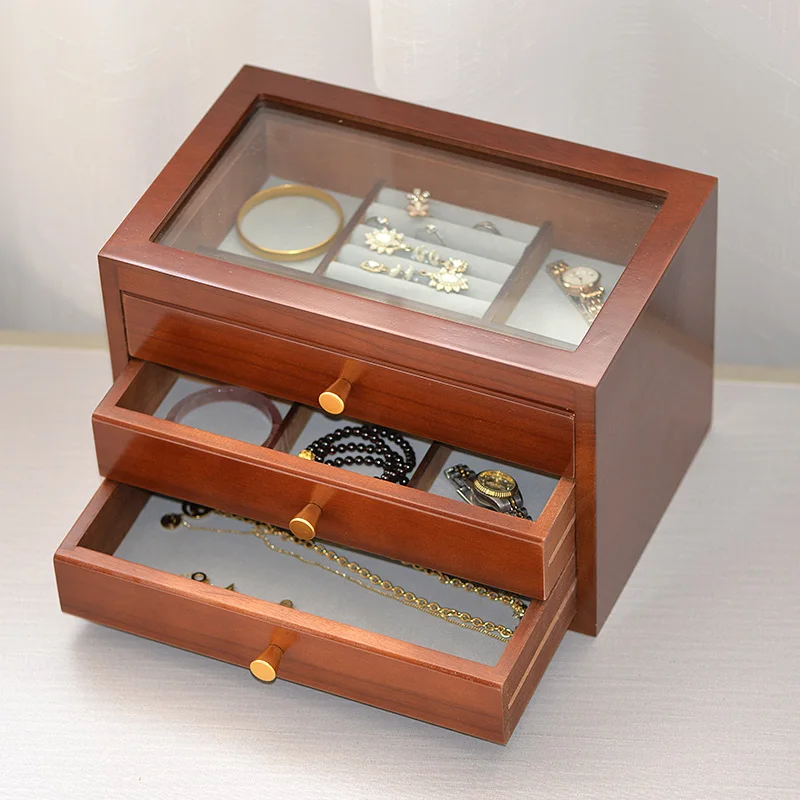 Large Capacity Multi-Layer Drawer Type  Wood Jewelry Box Ring Bracelet Storage Box Wooden Material Chinese Style Bedroom...