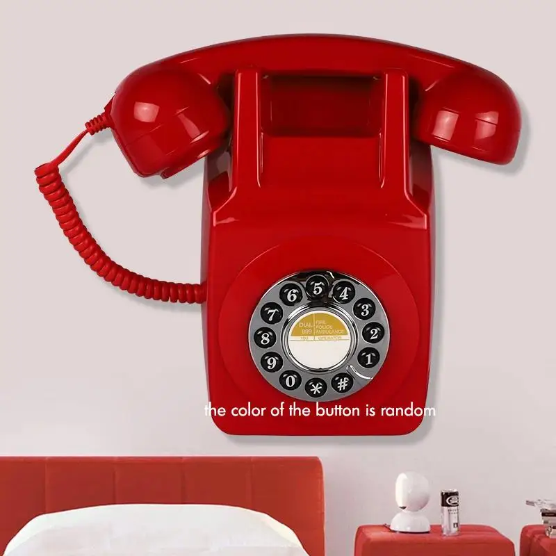 New: Retro Wall Mount Phone Plastic Telephone with Button Dial and Mechanical Bell, Wall Landline Telephone for Kitchen,