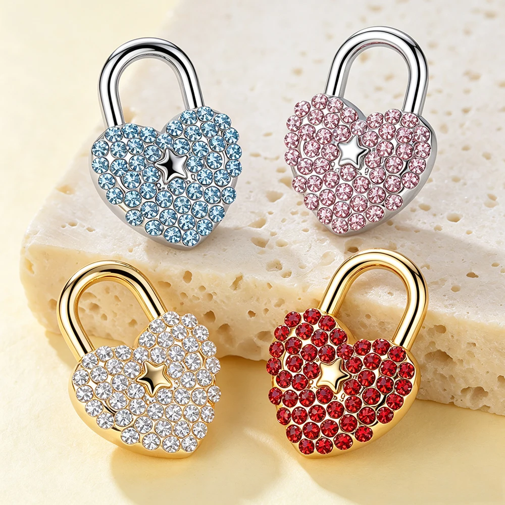 3pcs Heart Lock Charm Bead for Bracelet Blue Pink Red Clear Crystal Love Padlock Pendant Stainless Steel DIY Jewelry Making Gift