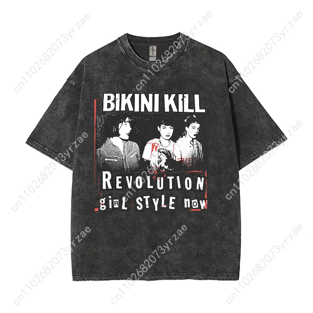 ビキニキルレトロウォッシュ Tシャツ男性女性高品質ヴィンテージ Tシャツ綿半袖ファッション Tシャツソフト通気性トップス