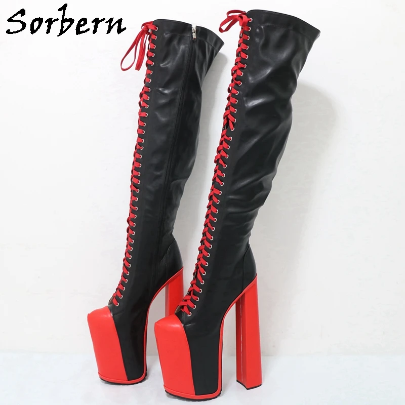 Sorbern Red Fetish Over The Knee Boots Women For Drag Queens Extreme High Heel Hidden Platform Sneaker Shoes Custom Colors