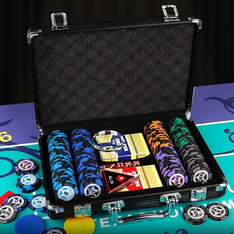 

Chips Black Aluminum Box Set Mahjong Texas Hold'em Chip Card