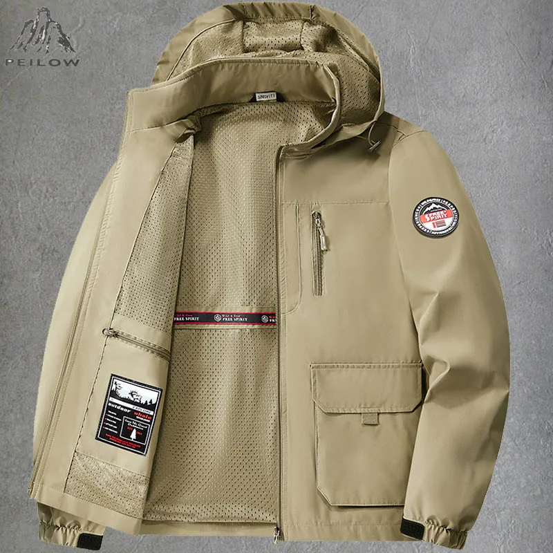 Plus Size 7XL 8XL Men's Cargo Hiking Jacket Autumn Casual Varsity Baseball Coats Fashion Outdoor Waterproof Jacket Men Clothing