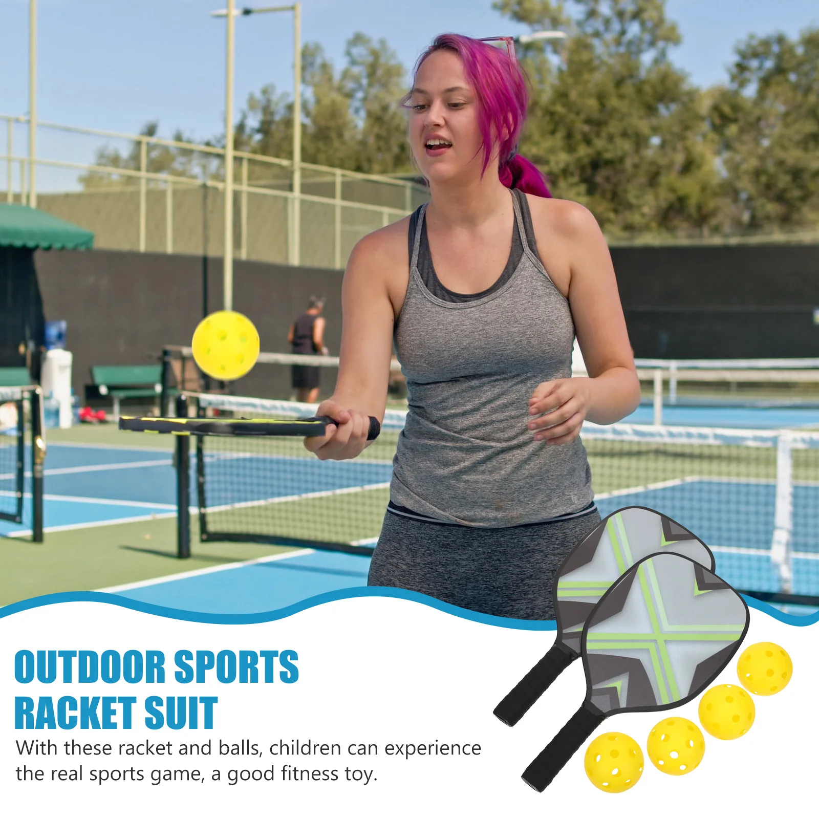 

1 Set Practice Pickleball Paddles Balls Kids Sports Set Lightweight Sturdy Rackets Abs Wood Material Outdoor Fitness For Adults