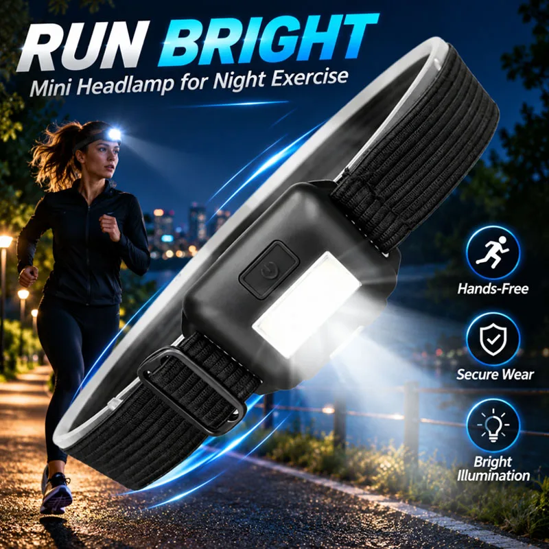 Waterproof Mini LED Headlamp Rechargeable Hands-Free Portable Head Flashlight with Adjustable Headband Outdoor Head Light for