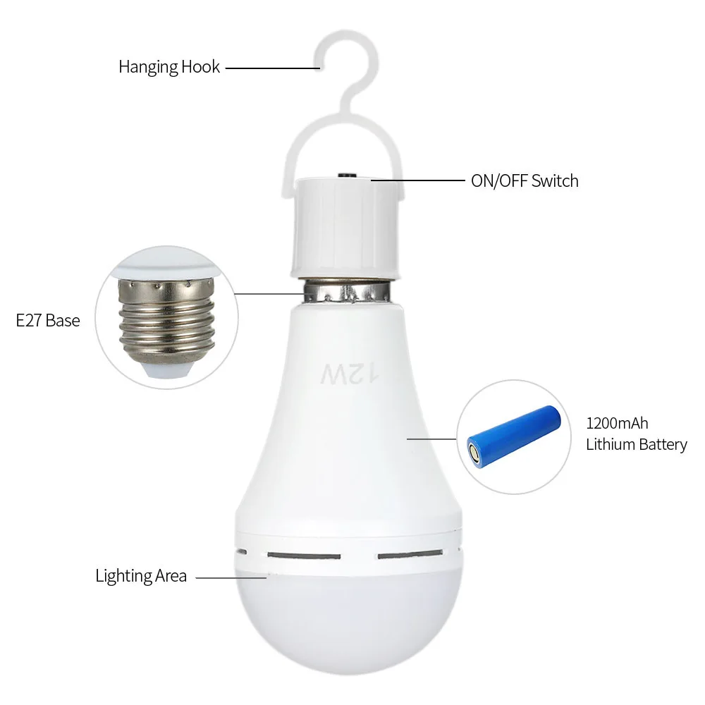 Multifunctional Rechargeable Emergency LED Light, Outdoor Hanging Lamp, Lights for Power Outage, Camping, Garden Parties, 12W