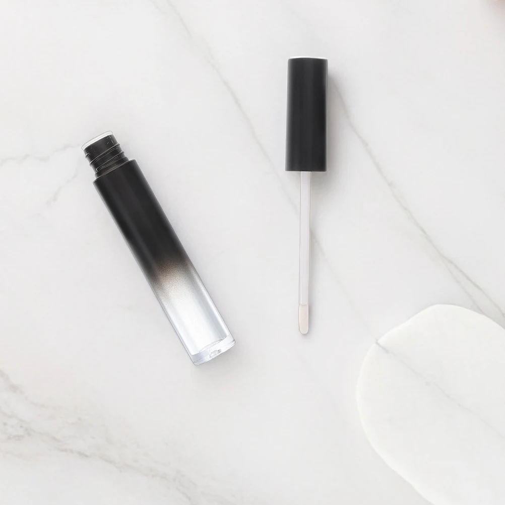 

2pcs Lip Gloss Tubes Empty Round Black Gradient DIY Lipstick Containers Cute Reusable Plastic Gloss Brush Maker Kit