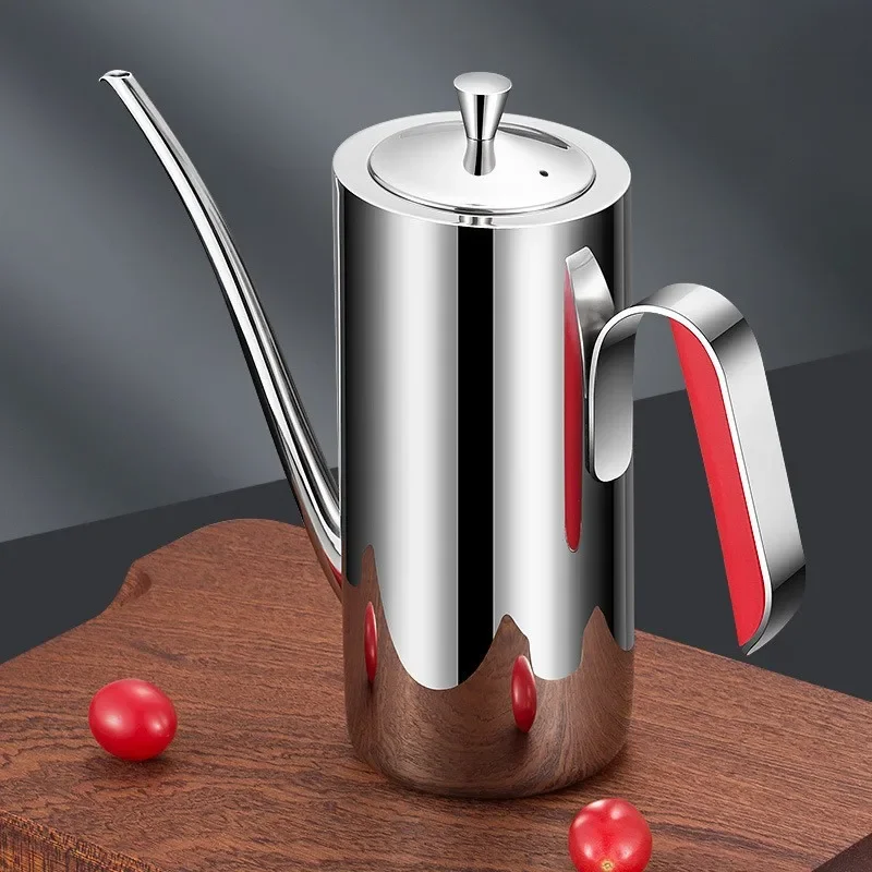 304 Stainless Steel Oil Pot Kitchen Storage Container Dust-Proof Oil Tank with No Drip for Sauce And Vinegar 500/700/1000ml