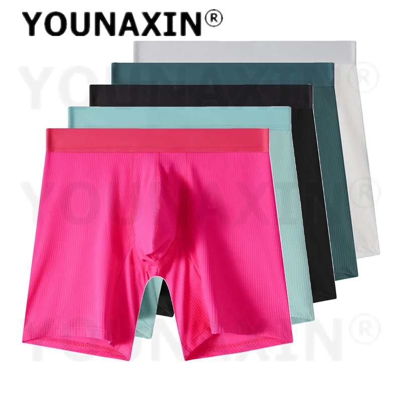 5 Pieces Men's Ice Silk Athletic Boxer Briefs – Anti-Chafing Breathable Long Leg Underwear For Running & Daily Comfort M-2XL