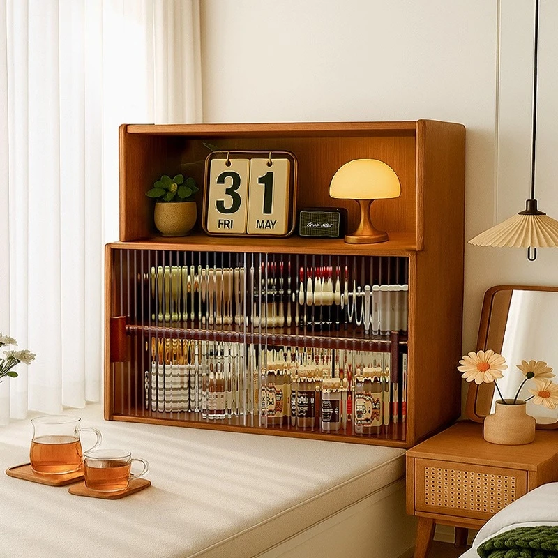 Solid wood bay window cabinet antique storage locker balcony renovation display rack multi-layer shelf window sill