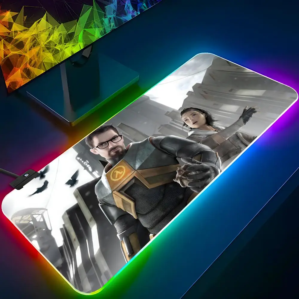 H-Half L-Life Mouse Pad RGB Backlit Mouse Pad Laptop Mouse Pad Laptop Gamer Computer Desk Gaming Accessories