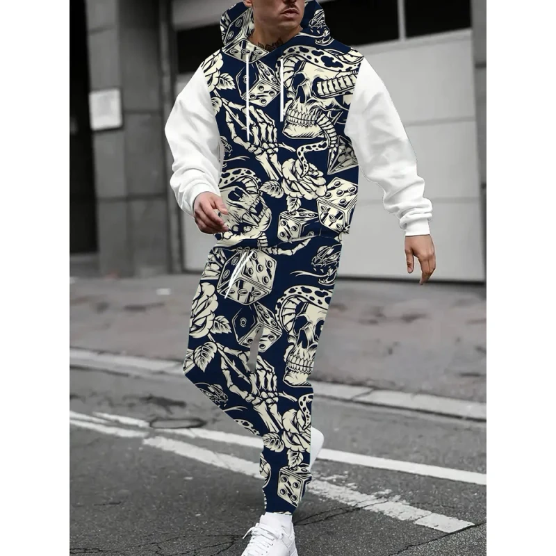 

Men's Suit Skull 3D Print Hoodie and Joggers Hooded Long Sleeve Pullover and Drawstring Trousers Autumn/Winter Sweatshirt Suit