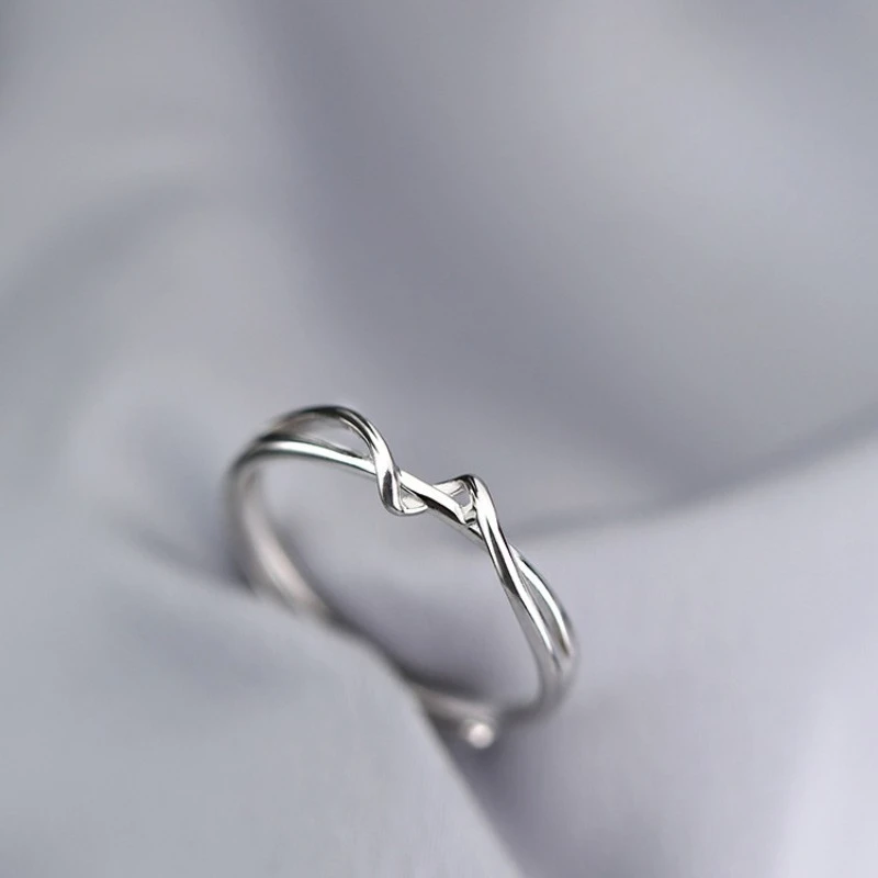 Minimalist Fashionable 925 Sterling Silver Adjustable Geometric Crossed Line Ring for Woman Korean Jewelry Accessories Colorfast